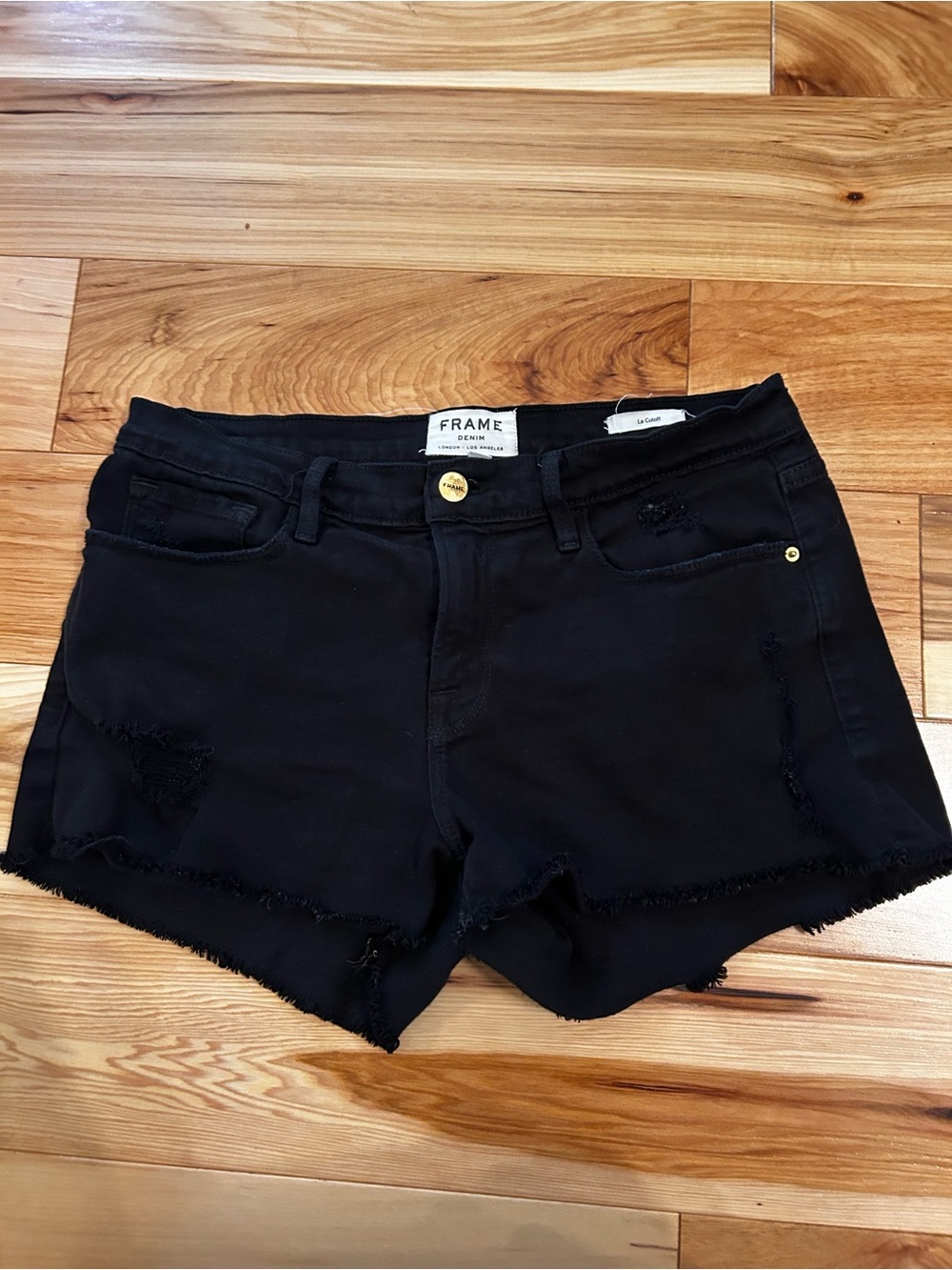 FRAME Le Cutoff Black Denim Shorts Size 28